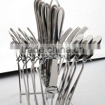 24 pcs stainless steel cutlery set with wire stand made in jieyang factory