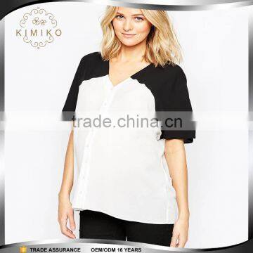 2015 Korean Style Ladies Short Sleeves Plain Blouse