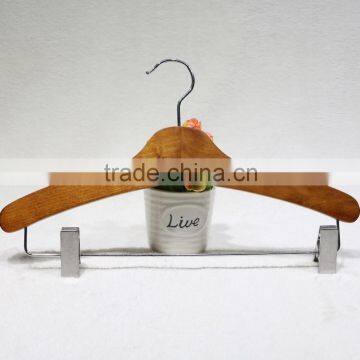 Durable elegant wooden clothes hanger with metal clips