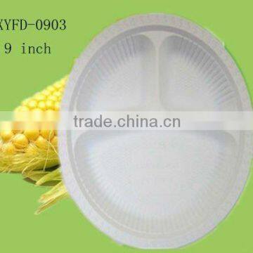 9 inch biodegradable disposable cornstarch plates with 3 compartment