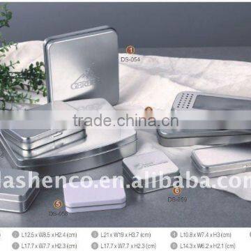 Square tin packaging box with silver color