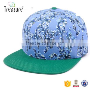 custom fashion flower floral fabric snapback cap with leather strap metal adjustable