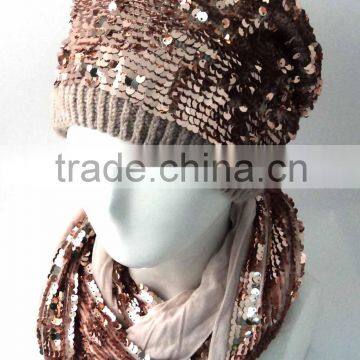 Fashionable Winter Set With Sequin Warm Scarf and Hat photo-1