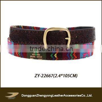 Jacquard waist cotton belts with gold roud buckle