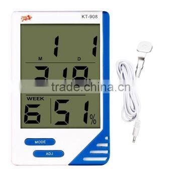 Digital thermometer hygrometer with clock KT908