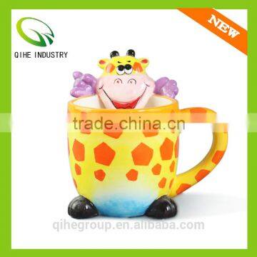 3D animal ceramic cow shape mug with foot