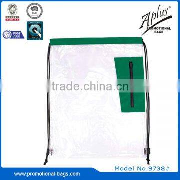 transparent PVC drawstring bag with zipper pocket