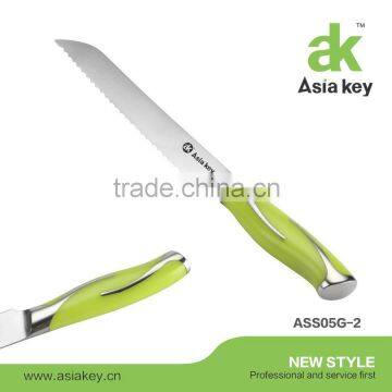 Green Stainless Steel Kitchen Knife Set in Wood Block photo-3