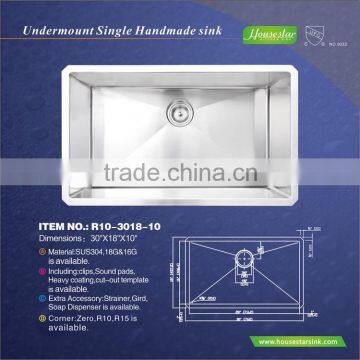 Top quality single handmade kitchen sink SUS 304 Undermount farm sink with cupc certification