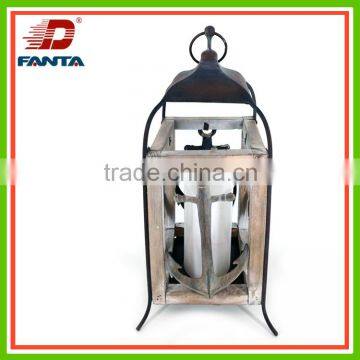 Unique ocean style metal + wood lantern with LED light