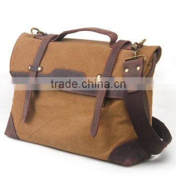 Durable Multi-purpose Waxed Canvas Vertical Men Leather Briefcase Bag Wholesale