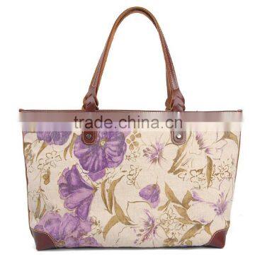Heavy Washed Canvas Leather Flower Printing Shopping Bag Ladies Canvas Bag Tote Bag photo-3