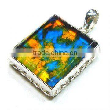 925 Sterling Silver Silver Dichroic Glass Semi Precious Gemstone Pendant