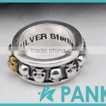 2016 NEW Men's Punk Tai Silver Ring Band Silver Skull Head Bone Gothic Fshion Unique Men's Ring