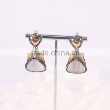 Fashion Gold Earring Designs, Pave Crystal Cat Eye Stone Brass Gold Plated Earring Jewelry