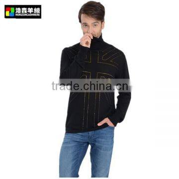 Pullover Fashion Men Tight Cashmere Sweater, Textured Black Sweater photo-2