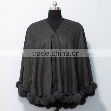 1202 cashmere cape with fox fur pompom