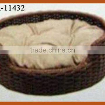 Wicker Round Pet Bed With Cushion