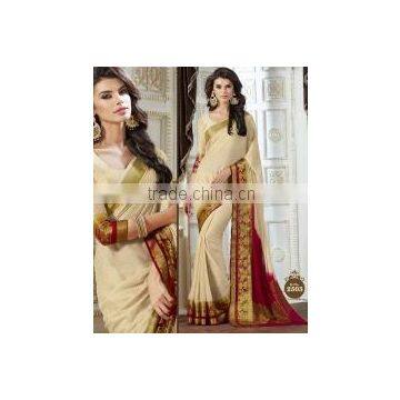 Inviting Light Cream Crepe Silk Saree/best designer sarees online shopping