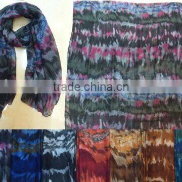 Good Selling dark color irregular pattern gauze scarf