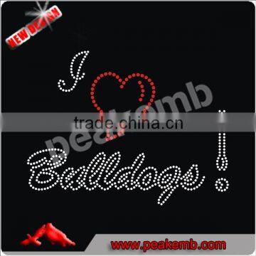 Beautiful I love bulldog rhinestone crystals iron on transfers for t shirts