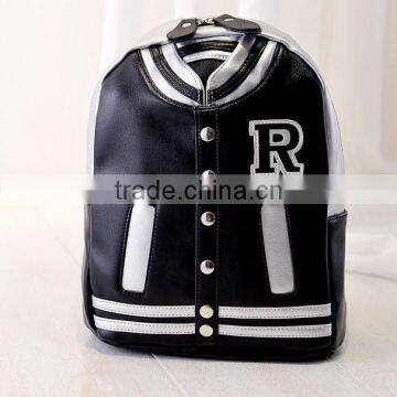 High Quality Korean Splice Style pu Leather Girl and Boy School Backpack Bag photo-5