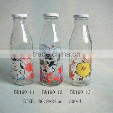 glass bottle with decal