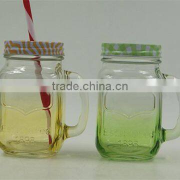 Glass Mason Jar With Mental Lid and Plastic Straws in Various Color and Delicate Logo photo-3