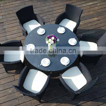 Outdoor Round Rattan Table with 6 Chairs, Round Garden Table