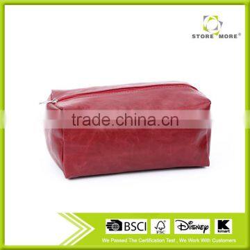 Red Leather Cosmetic Bags With Nylonl Zipper