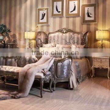 Exquisite French Palace Style Handmade Upholstery Cozy Bed of Wingback Shaped with Nightstand and Bench BF12-03254j