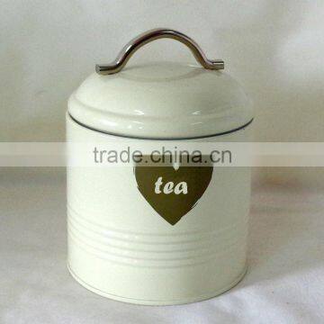 High quality powder coated with silk printed logo tea tin canister manufacturer