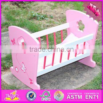 2016 Best design kids wooden toy 18 inch doll bed W06B052