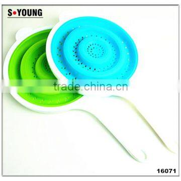 16071 SILICONE Heat resistant foldable silicone pasta strainer Silicone Colander Collapsible Strainer