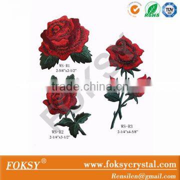 Customized Red rose motif iron on embroidered flowers patches