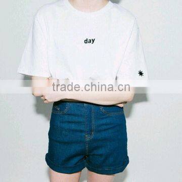 Letter embroidered cotton T-shirt short sleeve