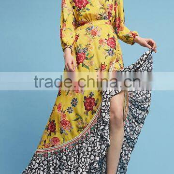 Vibrant Colors Embedded Vintage Long Sleeve Floral Maxi Dress Western Frock Designs For Ladies HSd5158 photo-4
