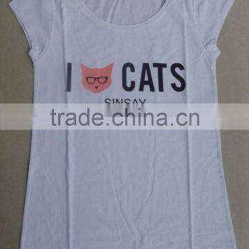100 COTTON LADIES CAP SLEEVE T-SHIRT, PRINTED WHITE T-SHIRT