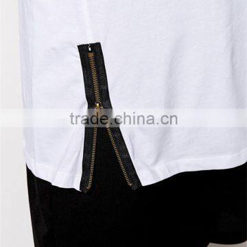 2015 Mens Plain White Tall Tee Shirt With Zip Detail photo-2
