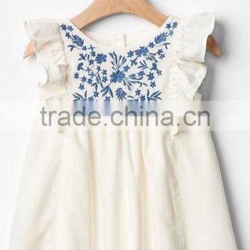 Latest summer children frocks designs baby girl embroidered angle sleeve dresses for children's clothing
