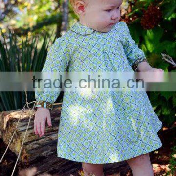 New style frocks design baby gilrs long puff sleeve dresses 1-6 years old baby clothes