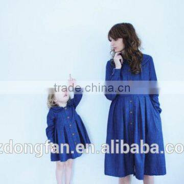 2017 New Arrivel Matching Mother and Daughter Dresses Mommy and me Vintage Denim Dresses photo-2