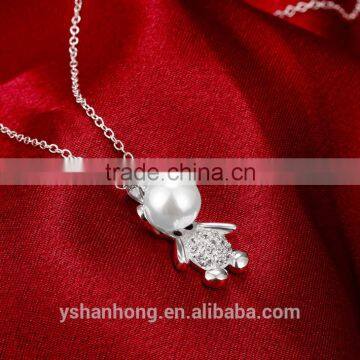 Fashion 925 Silver Wholesale Pearl Bear Necklace photo-3