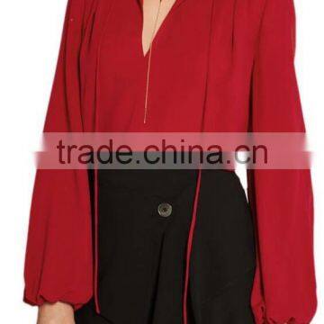 Runwaylover EY2343B Deep V-Neck Ladies Fashion Pure Color Chiffon Blouse photo-2