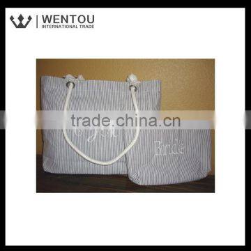 Personalized Custom Monogrammed Cotton Seersucker Tote Bag photo-5