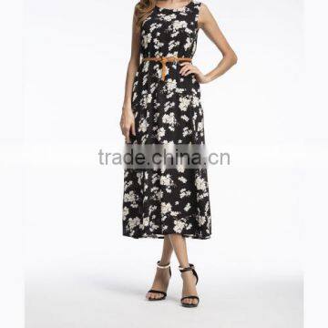 Polyester One-piece Dress Big Pendulum Type & Different Size for Choice & Belt & Mid-calf Printed 86276 photo-2