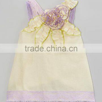 New Design Ivory And Purple Girl Floral Top With Angel-Sleeve Soft Girl Tank Pretty Kids Clothing GD90428-18