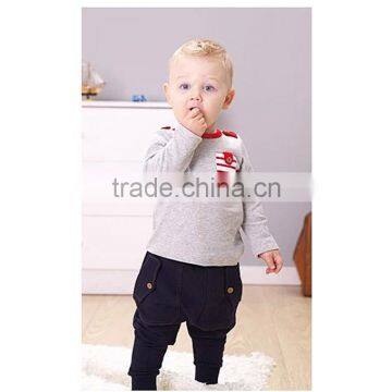 2016 Fall Boy Clothing Sets Grey Top Navy Pants Baby Infant Wear Free Shipping CS40803-23