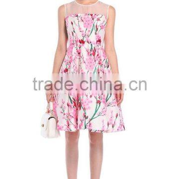 Girls Contrast Color High-waist Flower Print Dress