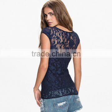 Women's V-neck Navy,black,white Sleeveless Lace Tunic t Shirt photo-4